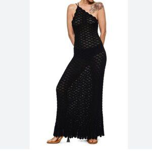 🖤Mango Black Crochet One Shoulder Maxi Dress NWT, 10